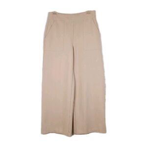 Zac & Rachel Pull on Wide Leg Ponte Pant Ankle Cropped Beige Sz M Neutral Basics